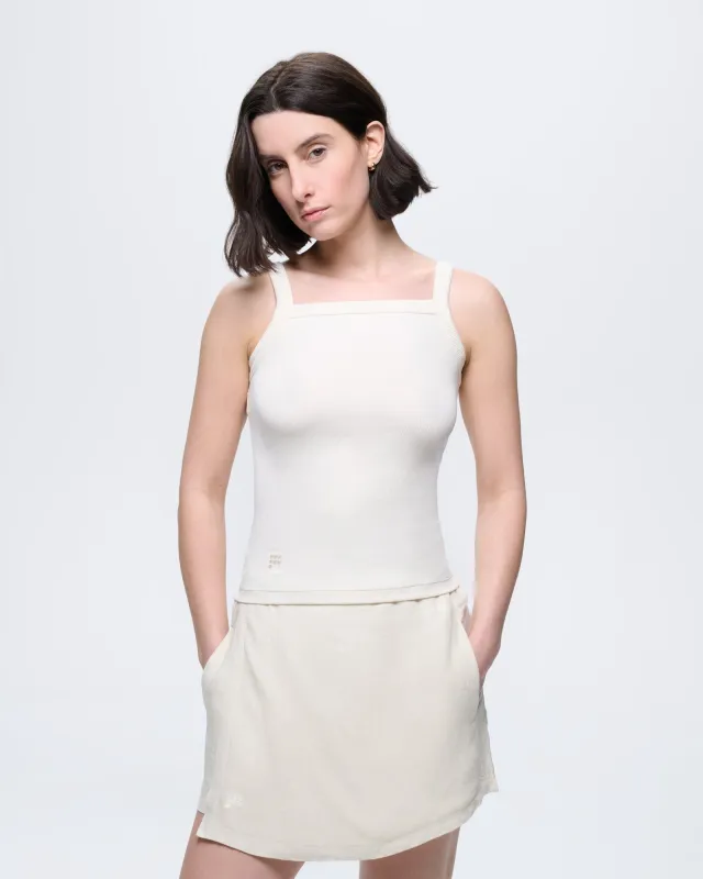 Womens Rib Square Neck Tank Top—Bone White made by Pangaia