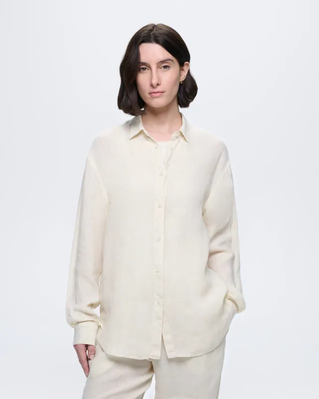 Womens Linen Overshirt—Bone White made by Pangaia