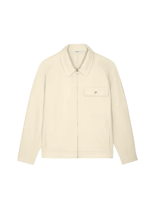Womens DNA Cotton Linen Harrington Jacket—travertine beige made by Pangaia