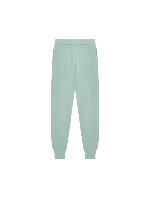 Womens Regenerative Merino Wool Track Pants—eucalyptus blue made by Pangaia