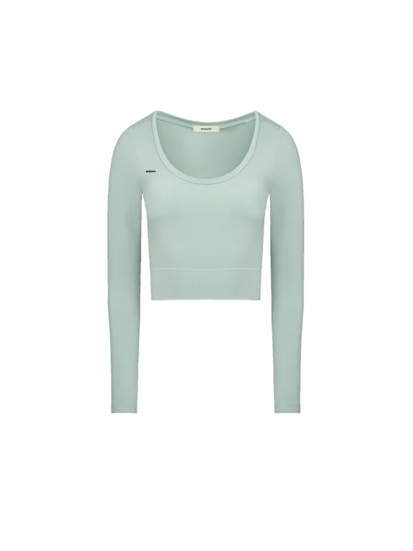 Womens Plant-Stretch Long Sleeve Cropped Top—Eucalyptus Blue sold by Pangaia