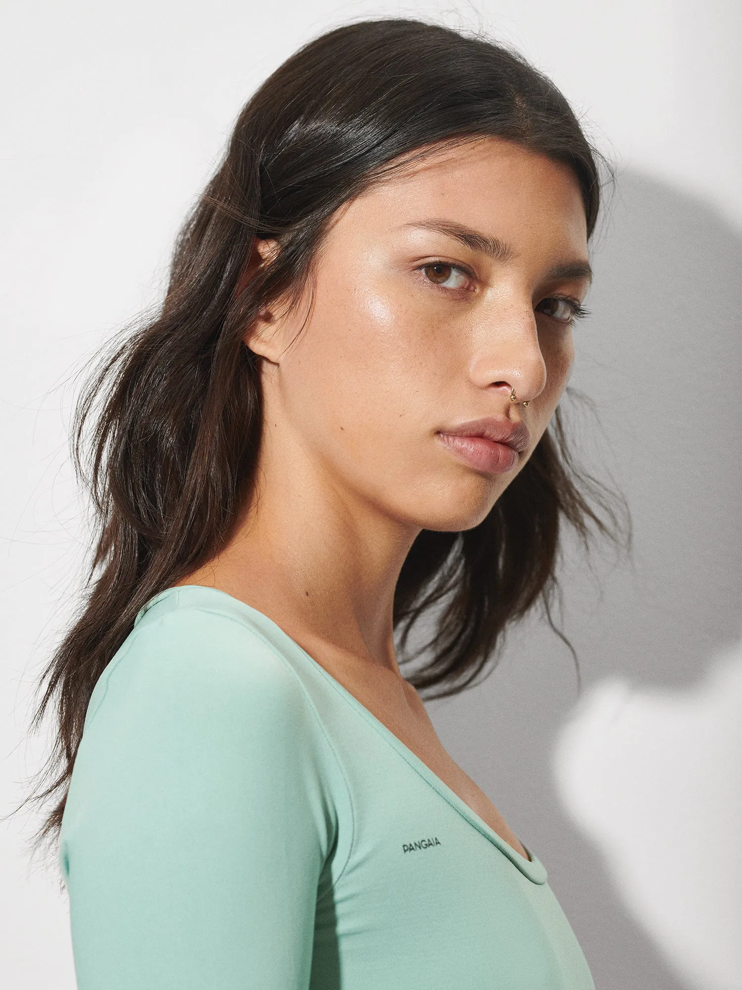 Womens Plant-Stretch Long Sleeve Cropped Top—Eucalyptus Blue sold by Pangaia product image thumbnail 5