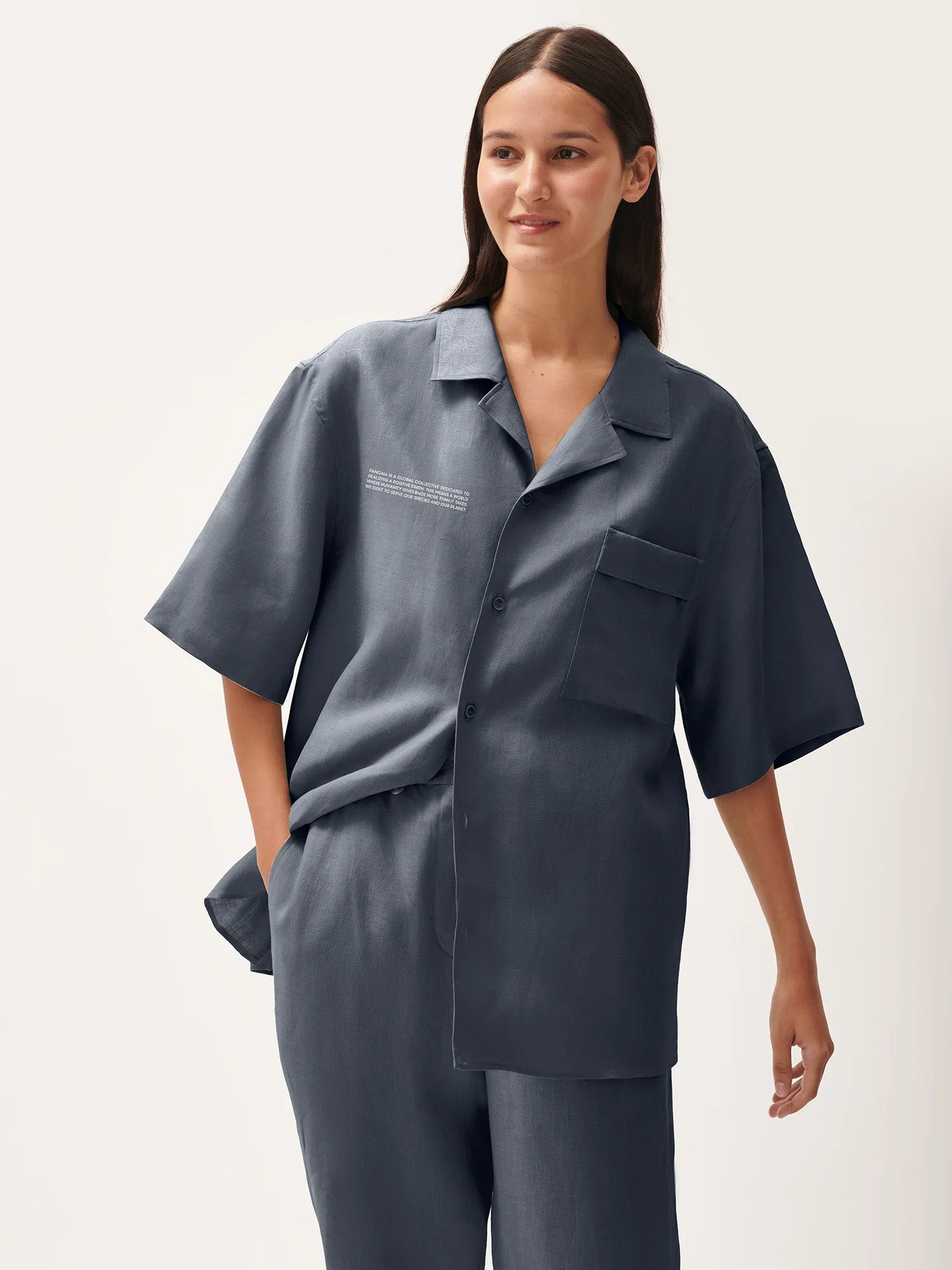 Womens DNA Linen Camp Collar Shirt—atmosphere grey sold by Pangaia product image thumbnail 3