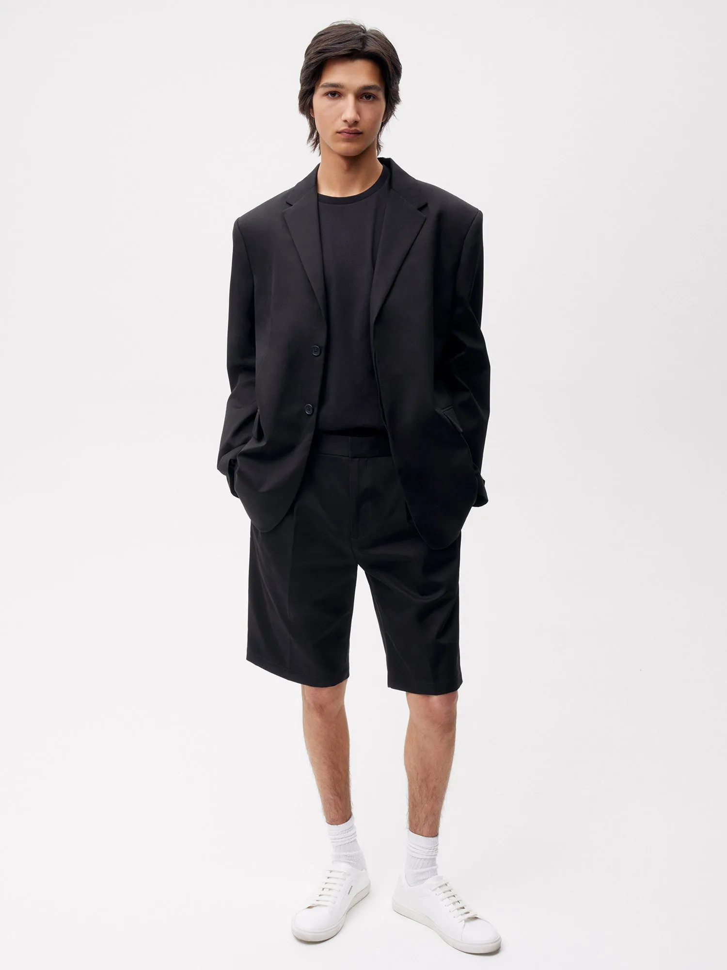 Men's Cotton Tailored Shorts—black sold by Pangaia product image thumbnail 2