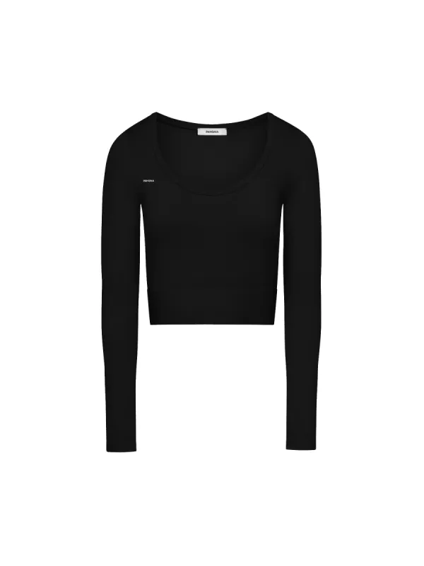 Sale Womens Plant-Stretch Long Sleeve Cropped Top—black sold by Pangaia