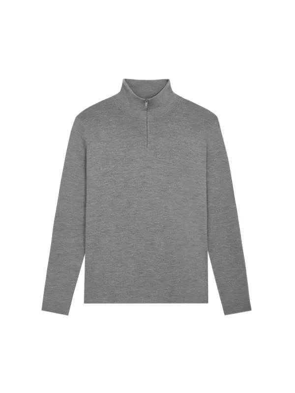 Womens Regenerative Merino Wool Half-Zip Sweater—grey marl sold by Pangaia