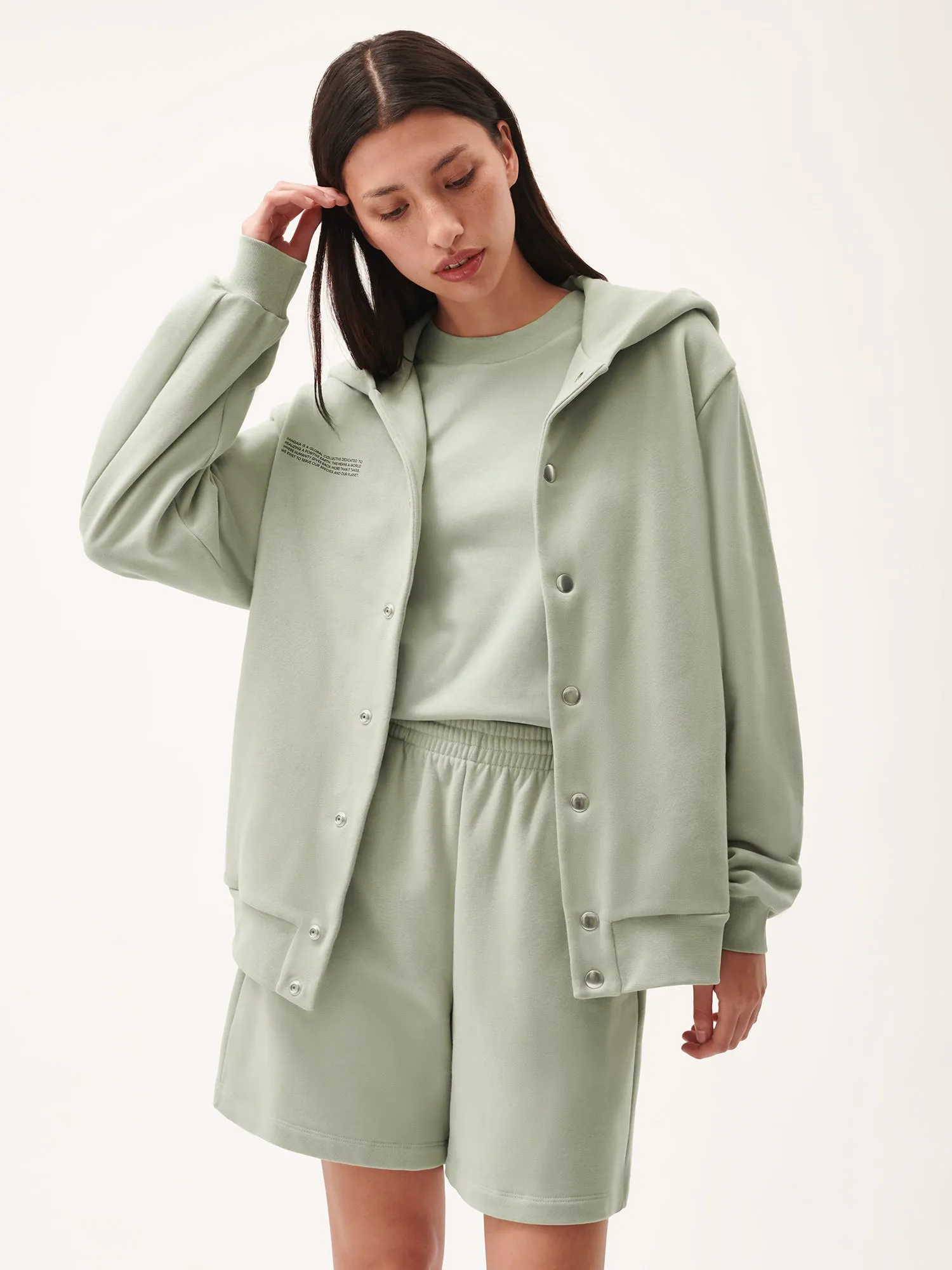 Womens 365 Midweight Snap Button Hoodie—moss green sold by Pangaia product image thumbnail 3