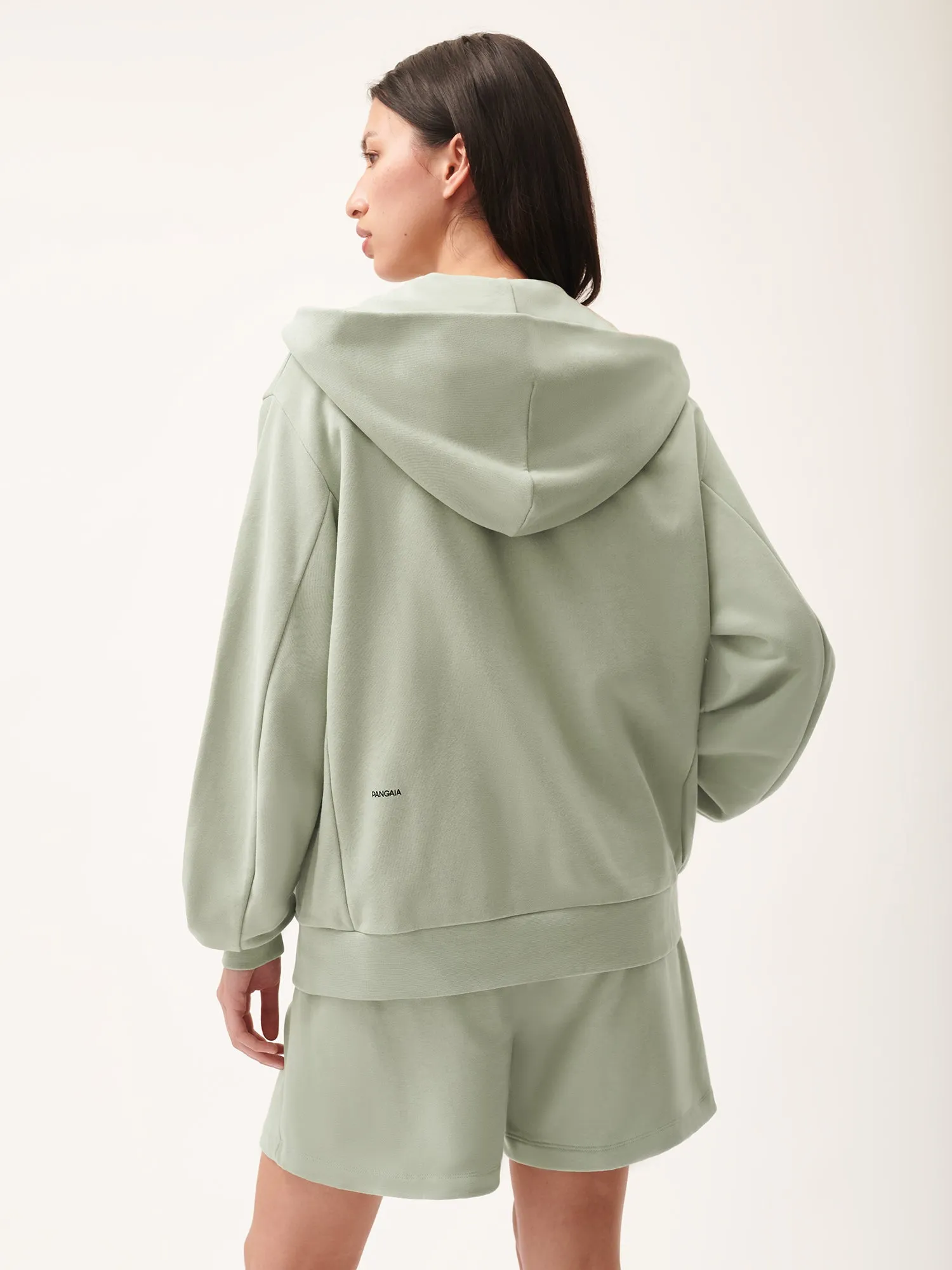 Womens 365 Midweight Snap Button Hoodie—moss green sold by Pangaia product image thumbnail 4