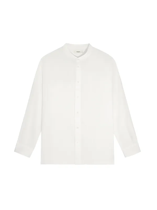 Womens Aloe Linen Mandarin Collar Long Sleeve Shirt—off-white sold by Pangaia