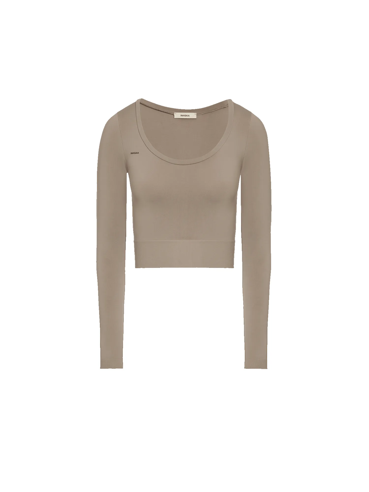 Womens Plant-Stretch Long Sleeve Cropped Top—taupe sold by Pangaia