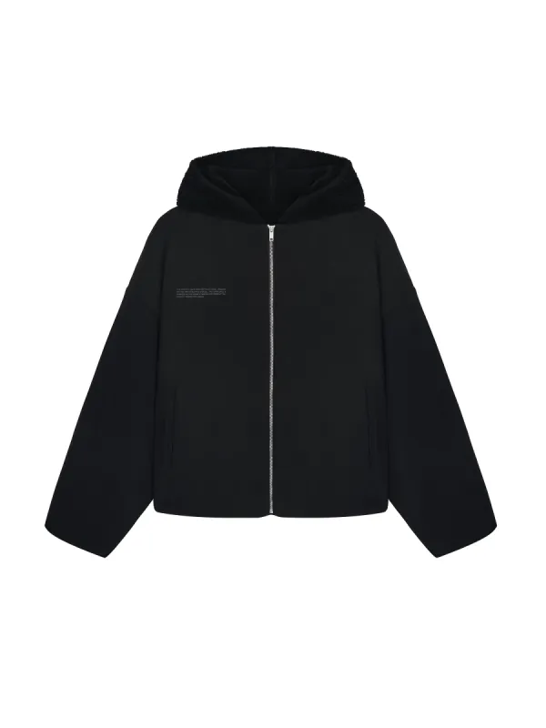 Womens Recycled Wool Fleece Reversible Bomber Jacket—black sold by Pangaia