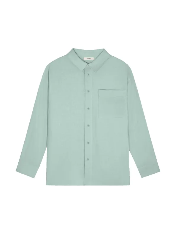 Womens Aloe Linen Collared Long Sleeve Shirt—eucalyptus blue sold by Pangaia