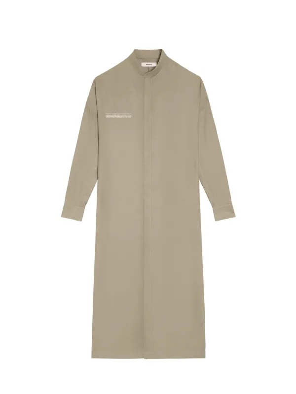 DNA Linen Mandarin Collar Dress—cliff beige sold by Pangaia