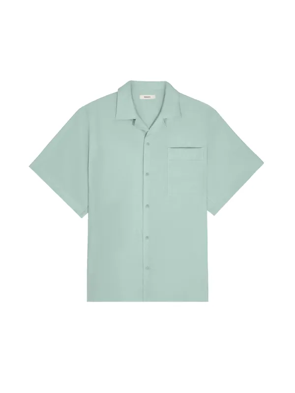 Womens Aloe Linen Camp Collar Shirt—eucalyptus blue sold by Pangaia