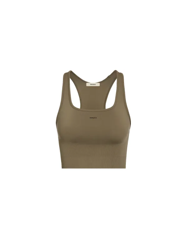 Womens Plant-Stretch Compressive Sports Bra—soil brown sold by Pangaia