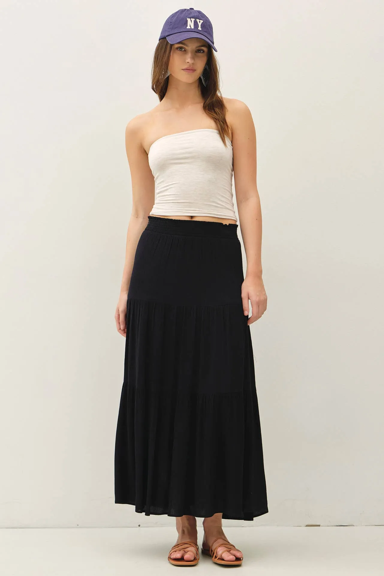 Zoe tiered midi skirt sold by paper doll