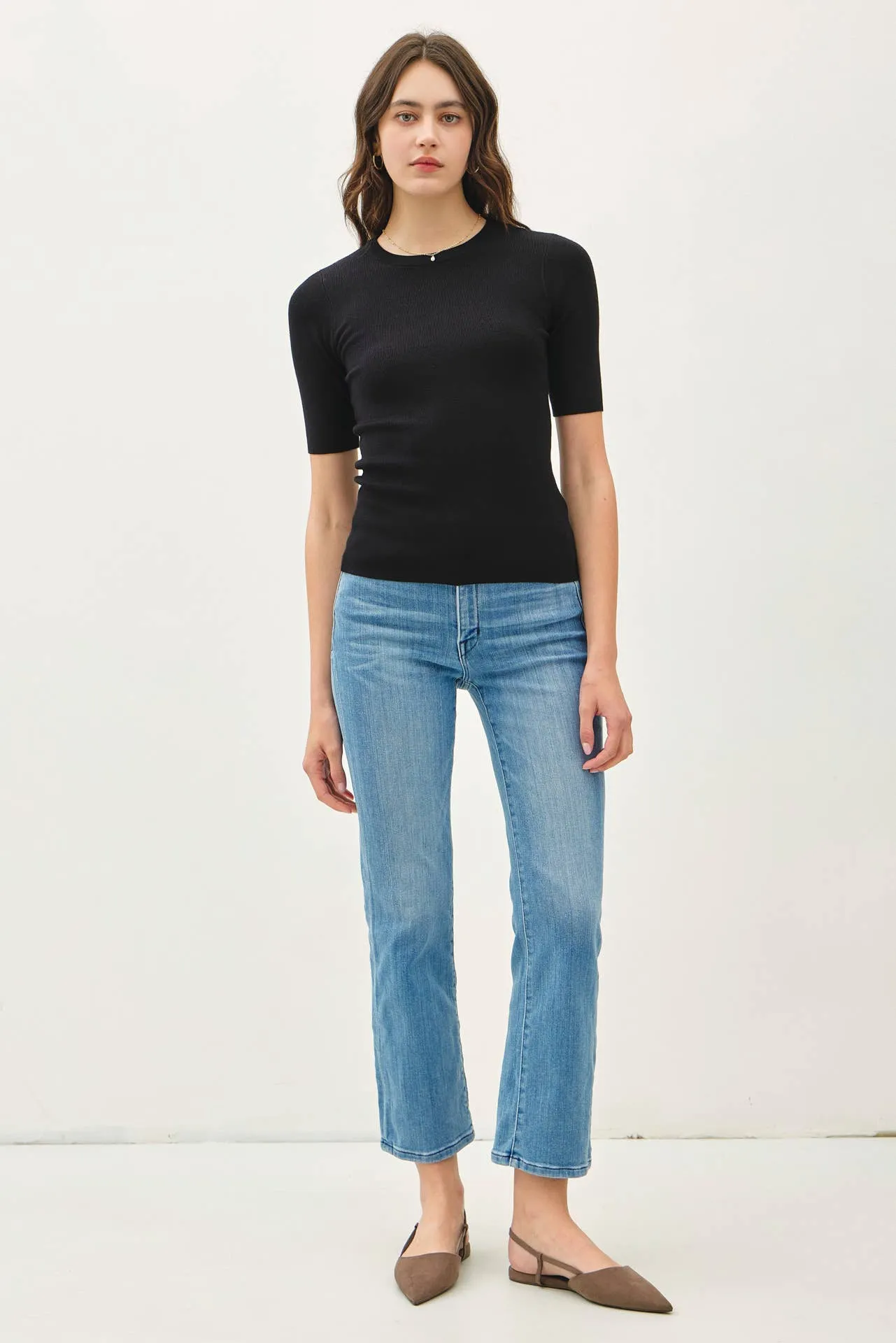 CLASSICS SOLID HALF SLEEVE RIB KNIT TOP sold by paper doll product image thumbnail 2