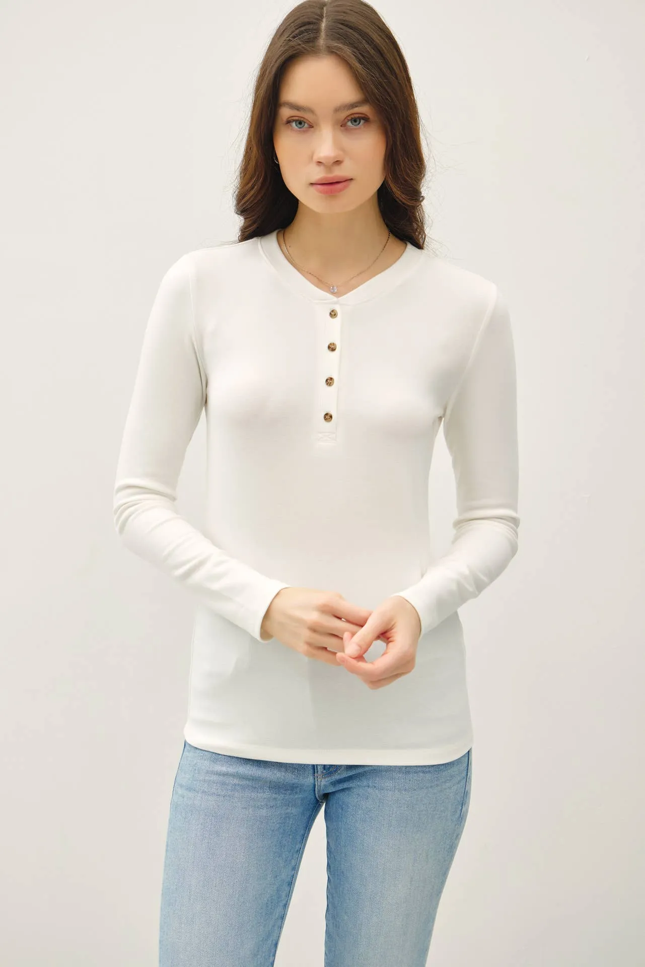 ULTRA SOFT BASICS LONGLEEVE HENLEY TOP sold by paper doll