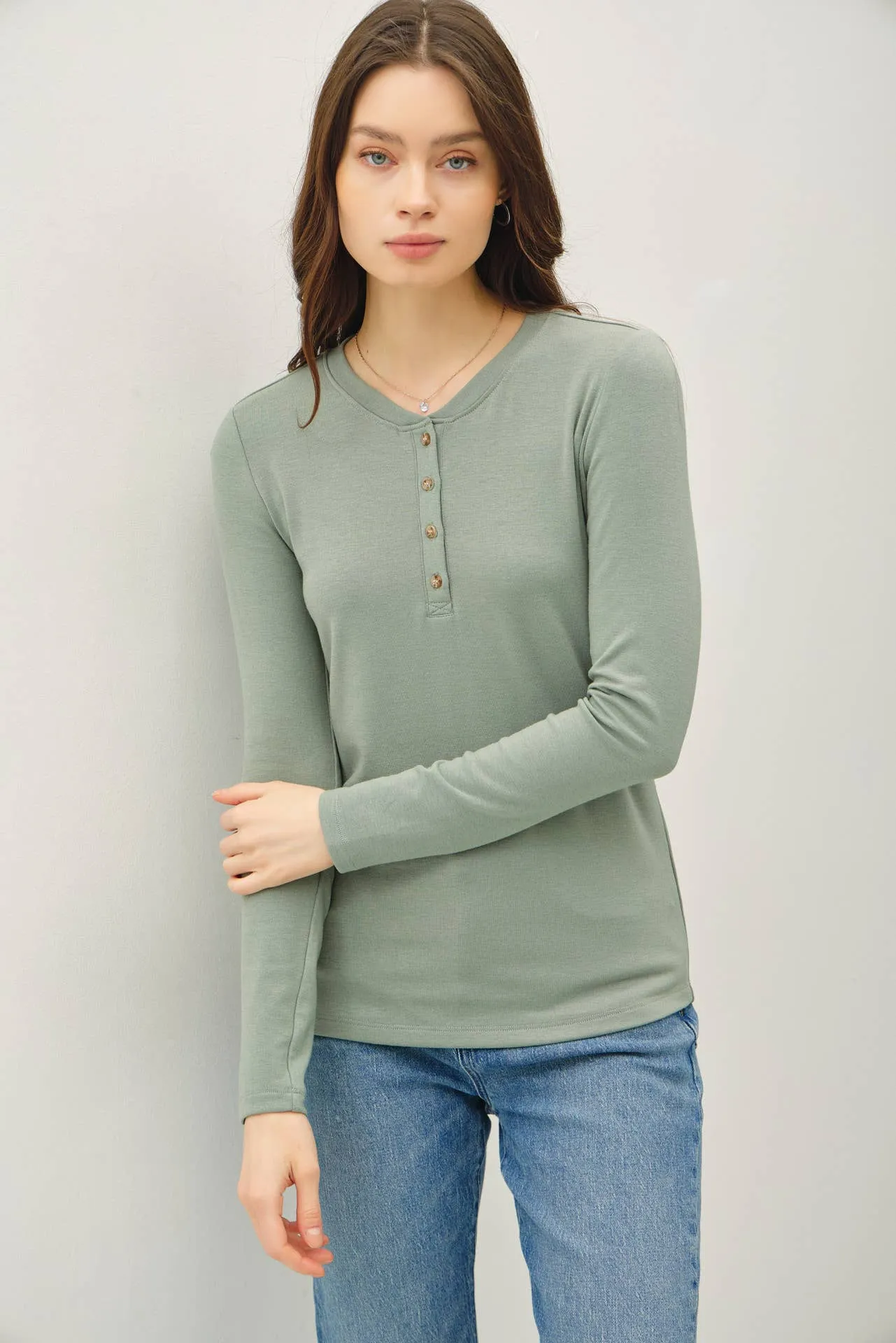 ULTRA SOFT BASICS LONGLEEVE HENLEY TOP sold by paper doll product image thumbnail 5