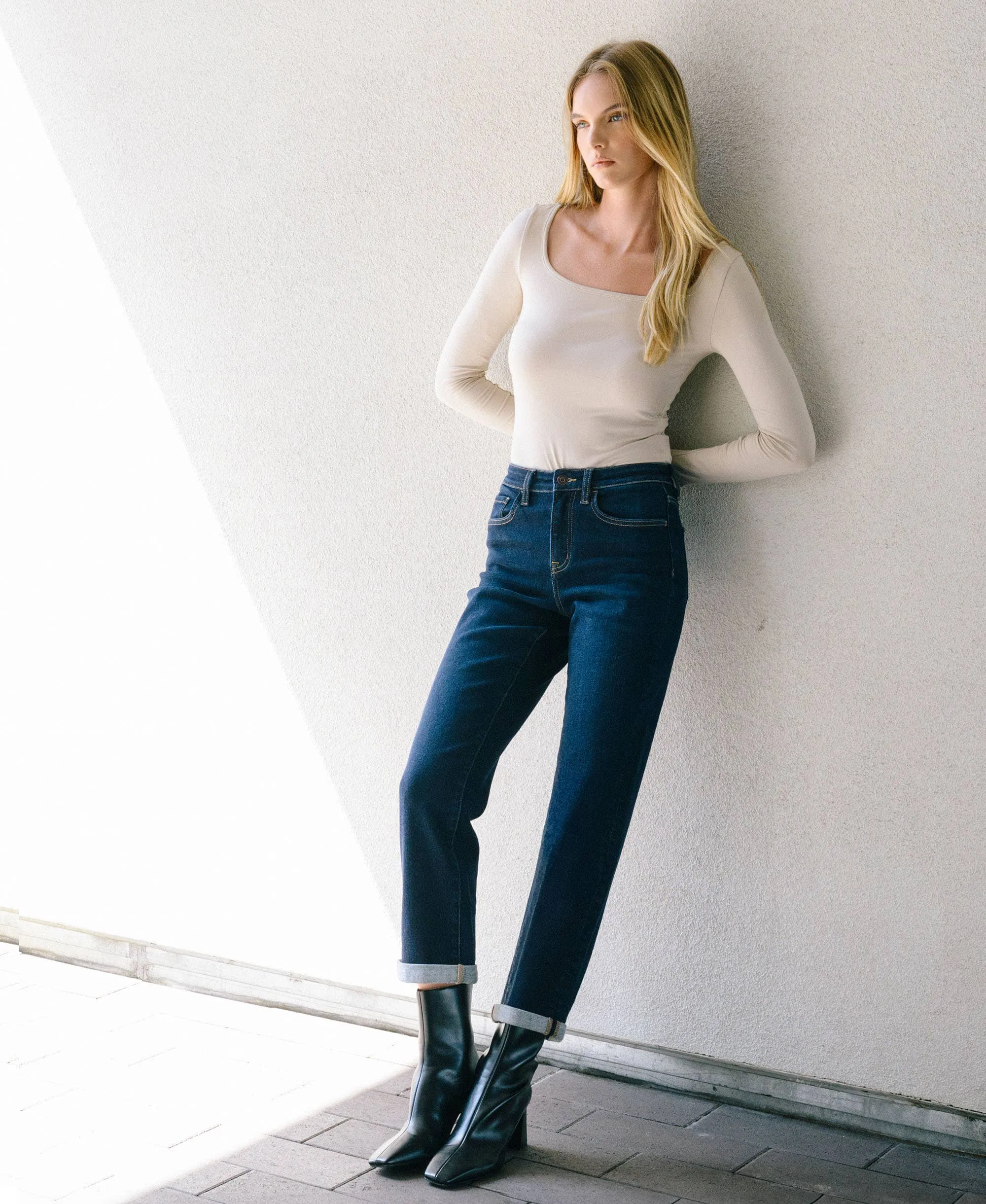 Bella CUFFED CROP STRAIGHT JEANS sold by paper doll product image thumbnail 2