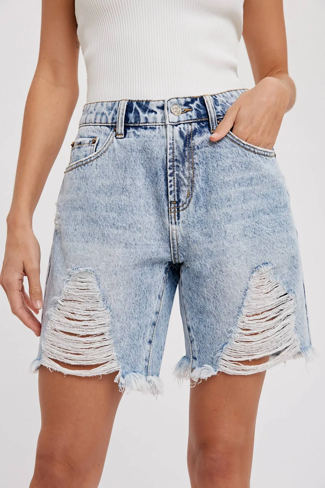 The boyfriend denim shorts sold by paper doll