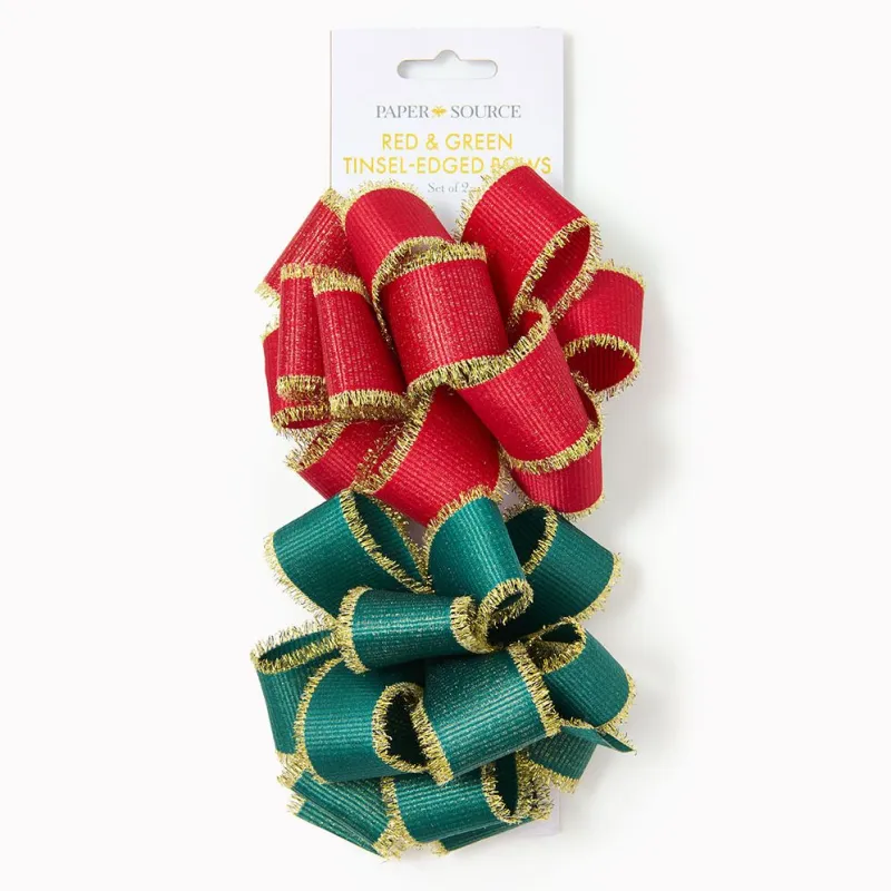 Red/Green Tinsel-Edged Bows S/2 sold by Paper Source