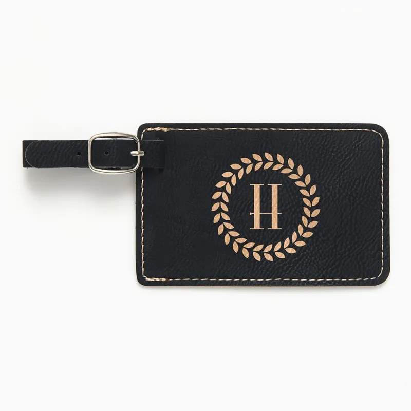 Wreath Monogram Black Luggage Tag sold by Paper Source