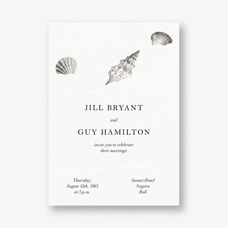 Waves and Seashells on White Wedding Invitation sold by Paper Source