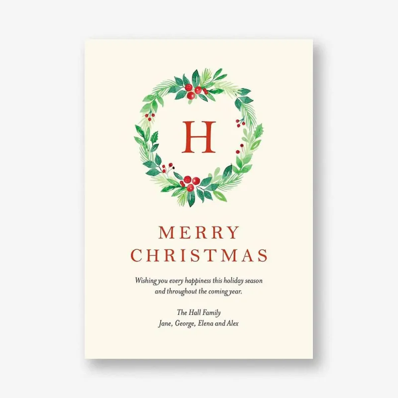 Winter Greenery Monogram Holiday Card made by Paper Source