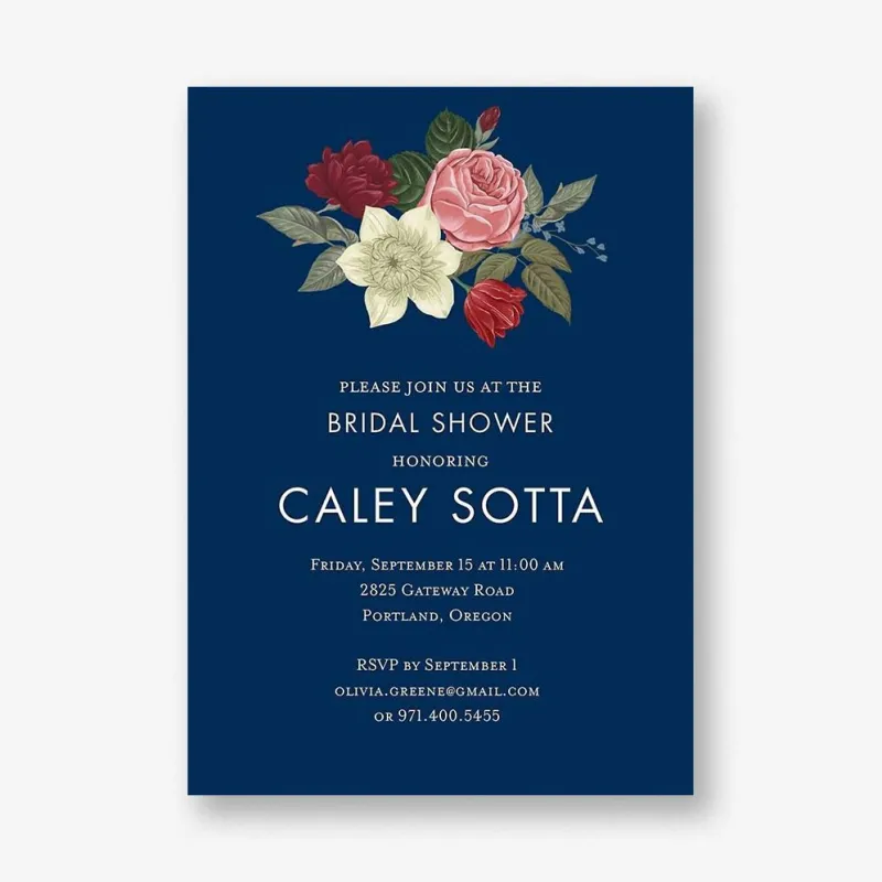 Vintage Floral On Navy Bridal Shower Invitation sold by Paper Source
