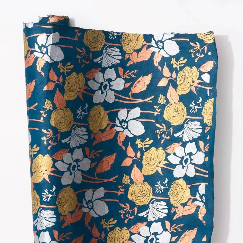 Mixed Metallic Floral on Teal Handmade Paper sold by Paper Source