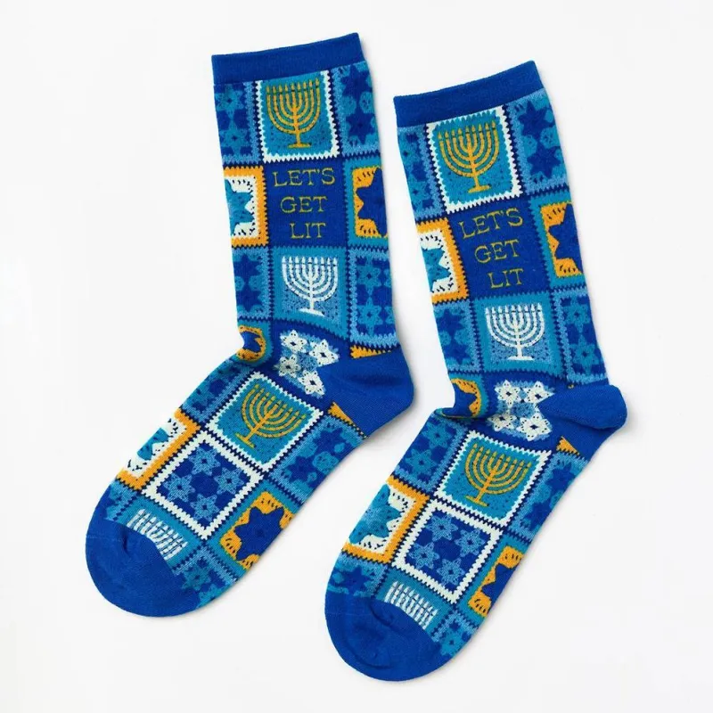 Let's Get Lit Hanukkah Adult Socks sold by Paper Source