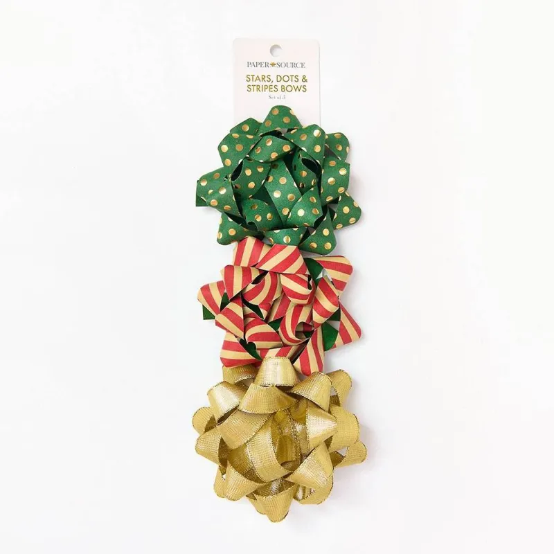 Star, Dots, Stripe Bows S/3 4.5" sold by Paper Source