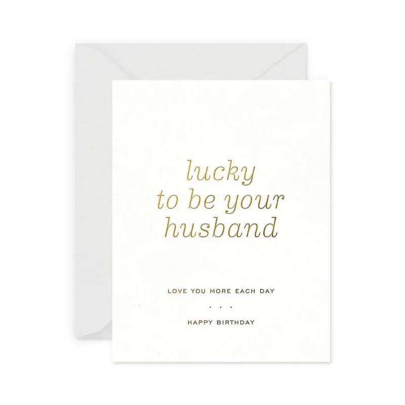 Lucky To Be Your Husband Birthday Card sold by Paper Source