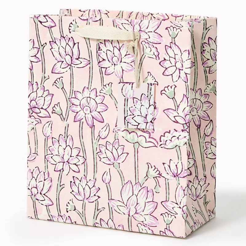 Lotus Lavender Block Printed Medium Gift Bag sold by Paper Source
