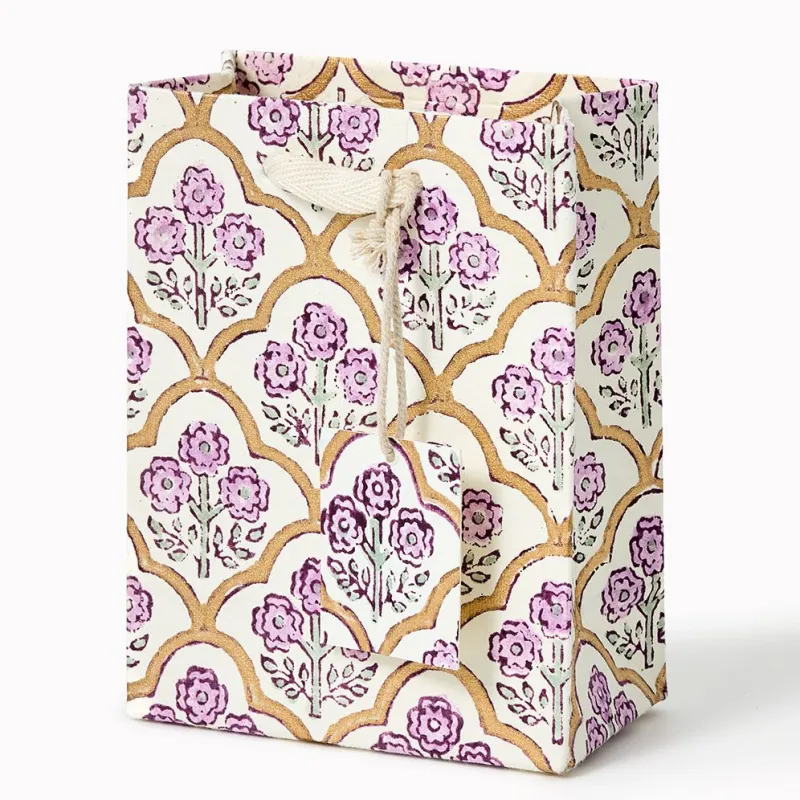 Trellis Lavender Block Printed Small Gift Bag made by Paper Source