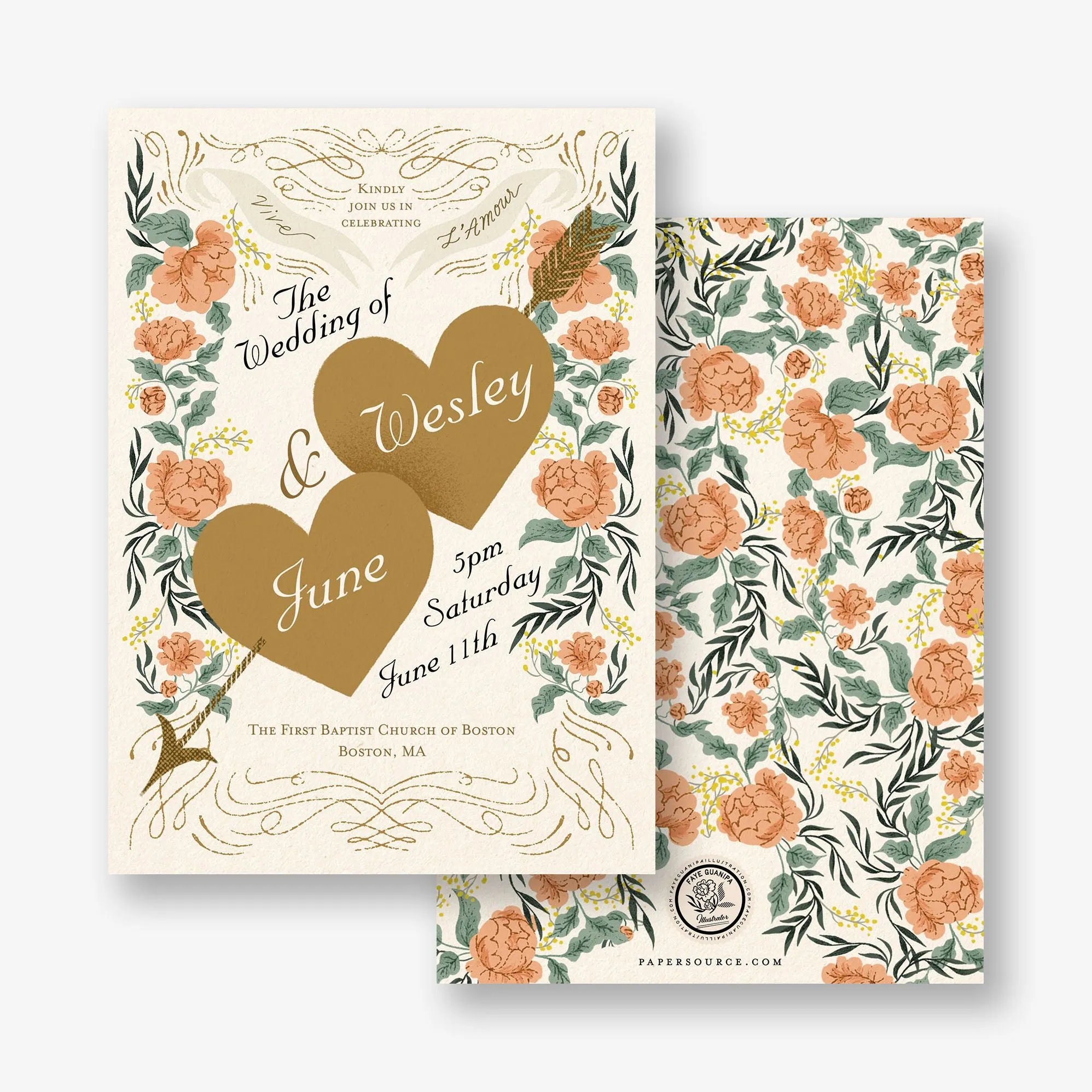 Vintage Hearts Wedding Invitation sold by Paper Source product image thumbnail 3