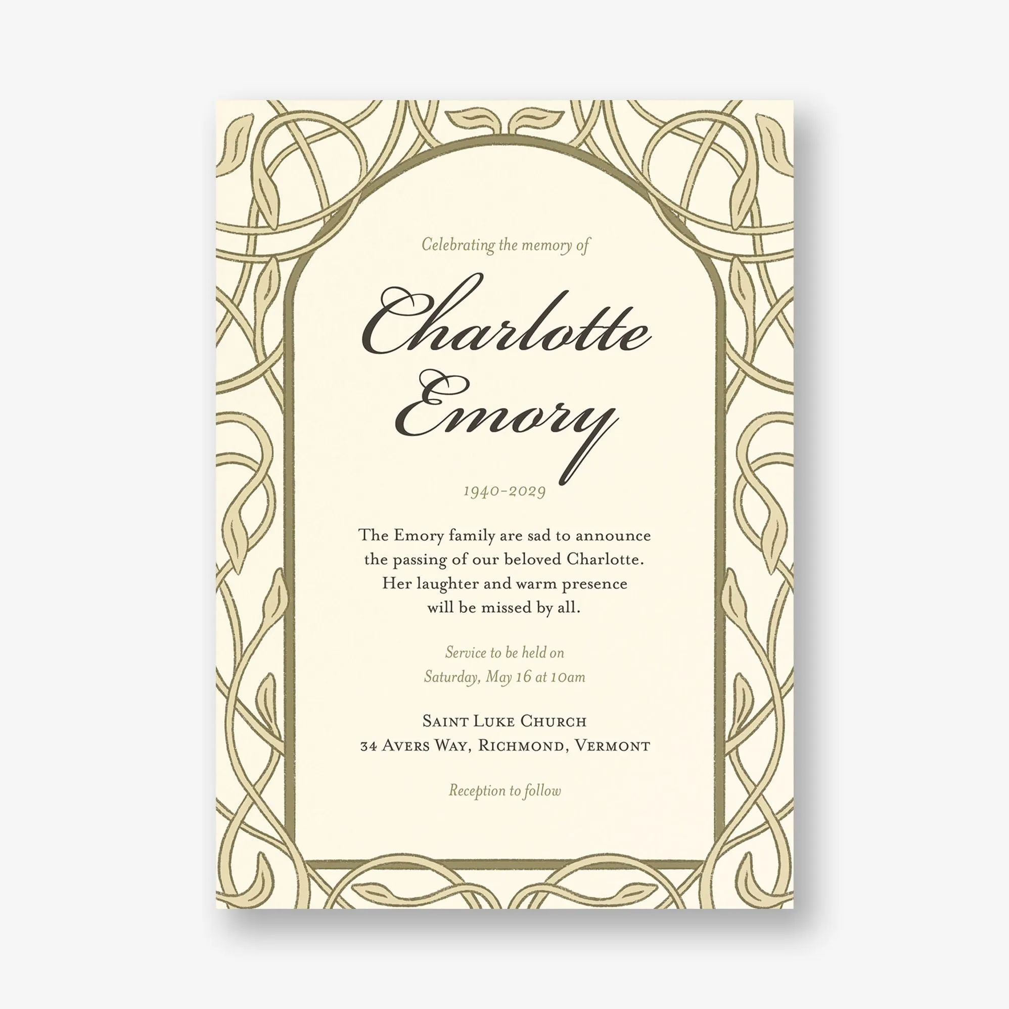 Braided Vines Memorial Card sold by Paper Source