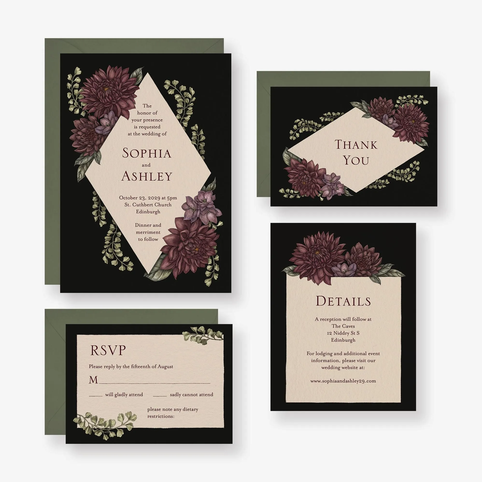 Moody Dahlias Wedding Invitation sold by Paper Source product image thumbnail 5