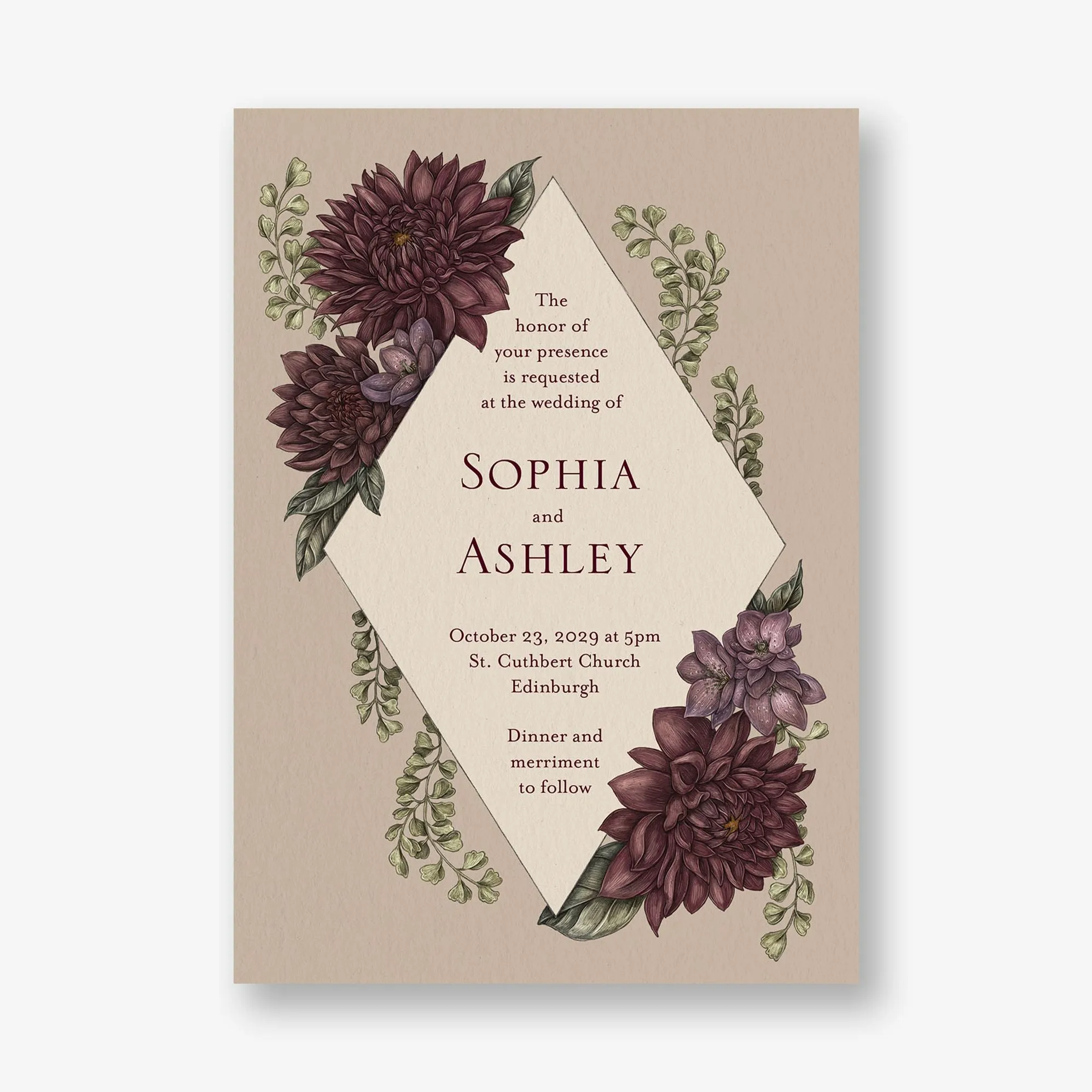 Moody Dahlias Wedding Invitation sold by Paper Source