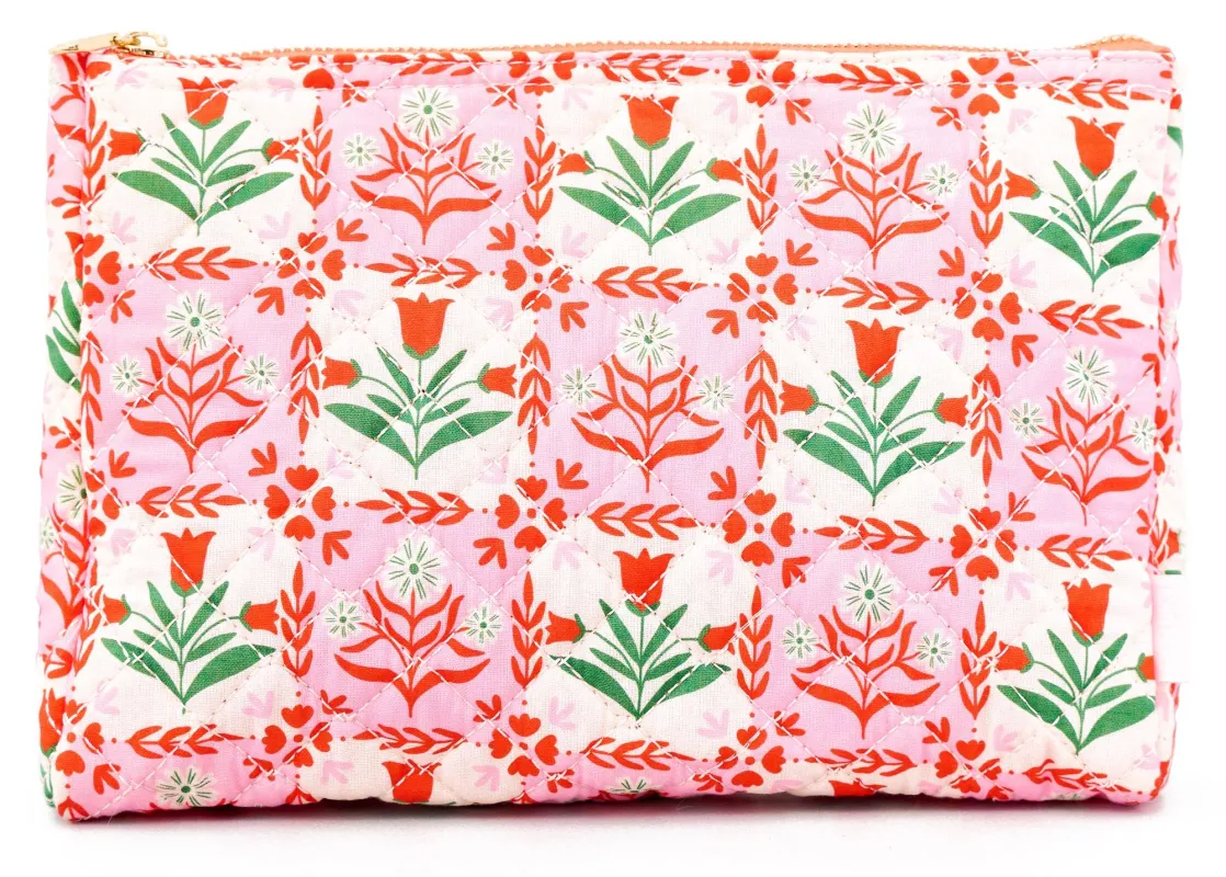 Quilted Pink Tile Floral Pouch made by Paper Source