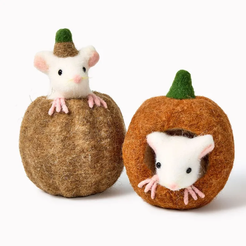 Wool Pumpkin with Mouse, 2 Assorted made by Creative Co-Op