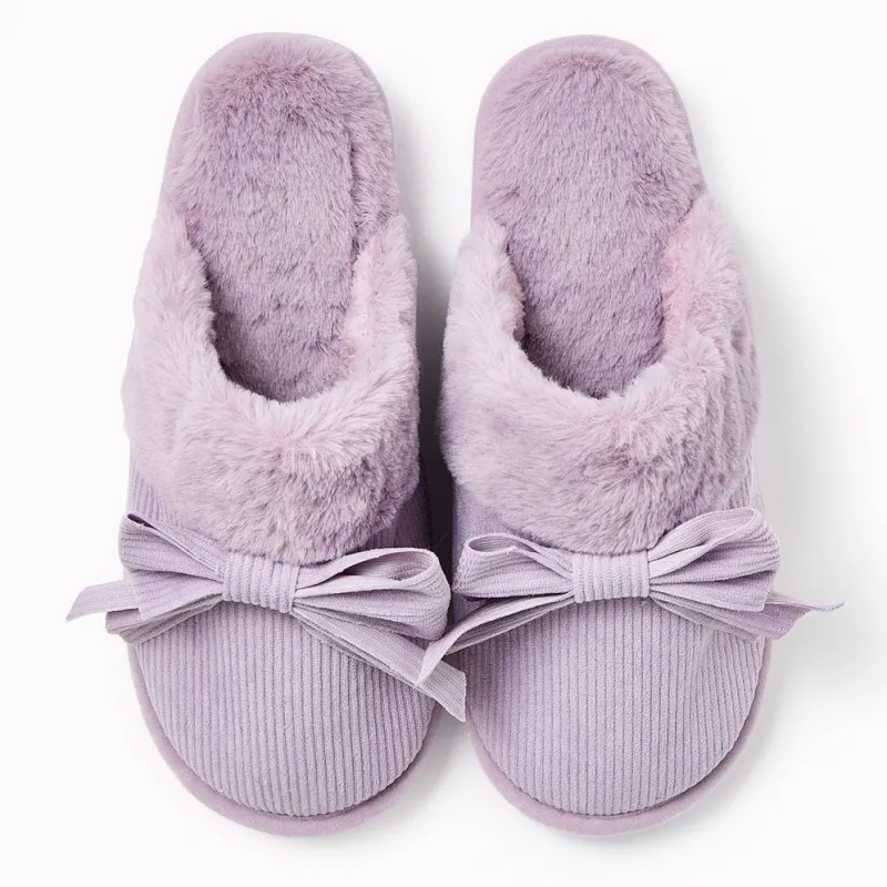 Dusty Lavender Corduroy Bow Slipper made by Paper Source