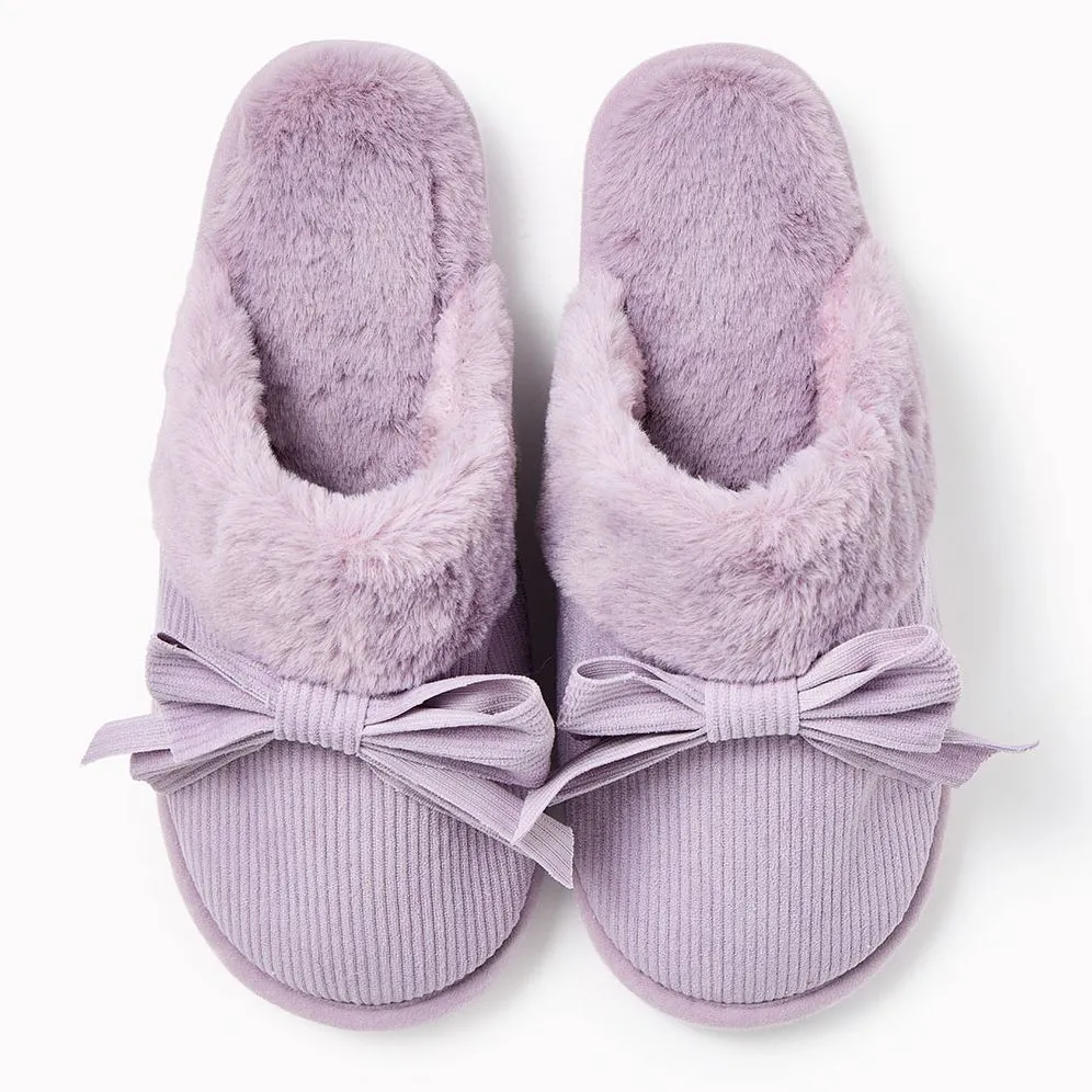 Dusty Lavender Corduroy Bow Slipper sold by Paper Source