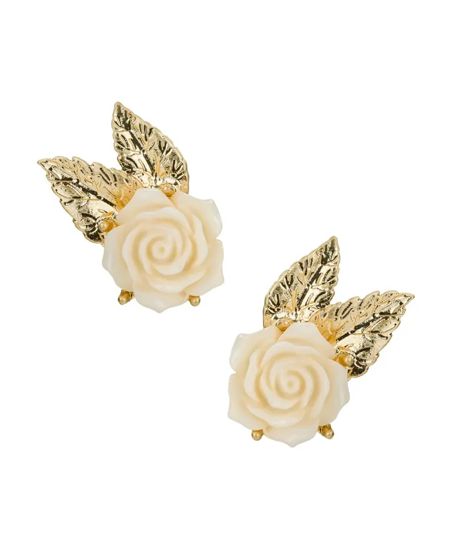 Rose with Leaf Post Earrings - Rose Garden made by Patricia Nash
