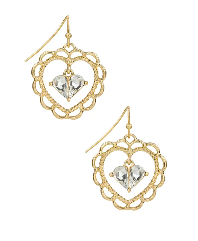Lacey Heart Drop Earrings - Lovely Sparkle made by Patricia Nash
