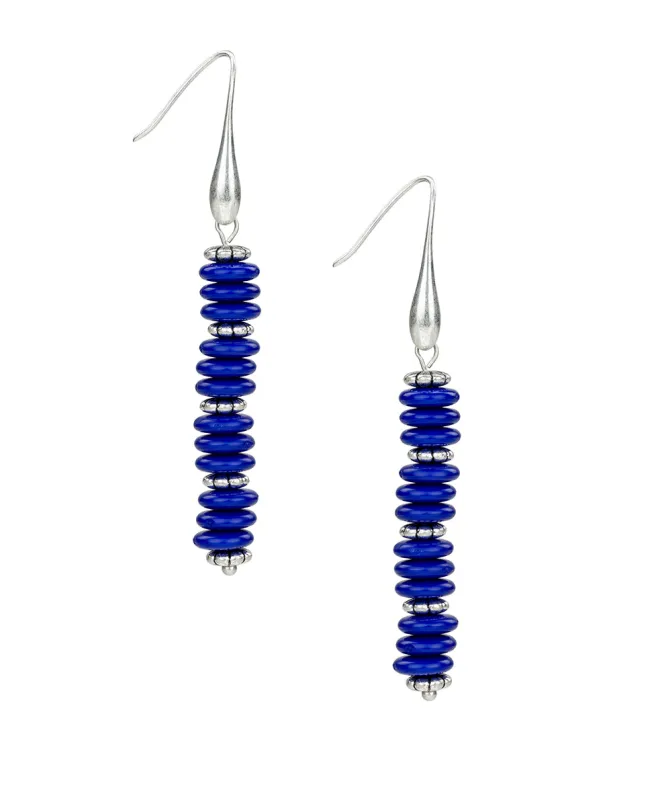 Blue and Silver Beaded Stem Earrings - Ceramic Bead sold by Patricia Nash