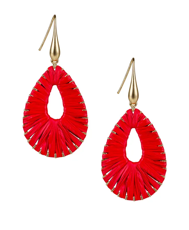 Tear Drop Earrings - Raffia Flower made by Patricia Nash