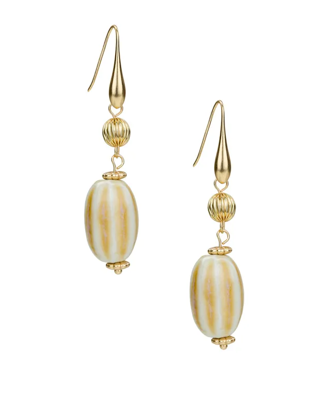 White Textured Bead Drop Earrings - Ceramic Bead sold by Patricia Nash