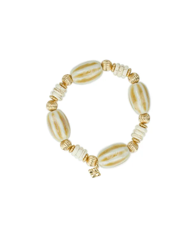 White Textured Bead Stretch Bracelet - Ceramic Bead made by Patricia Nash